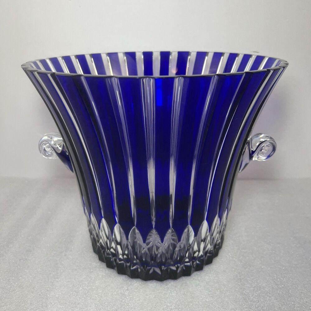 Vtg Ajka Cut-To-Clear Castille Cobalt Blue Hungary 24% Lead Crystal Ice Bucket